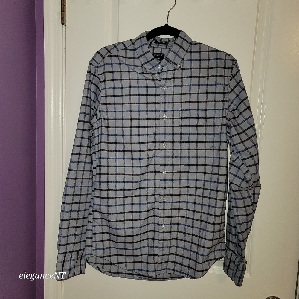 JCrew Blue Men's Blue Plaid Flex Oxford Shirt Sz: Small Slim - Picture 6 of 12